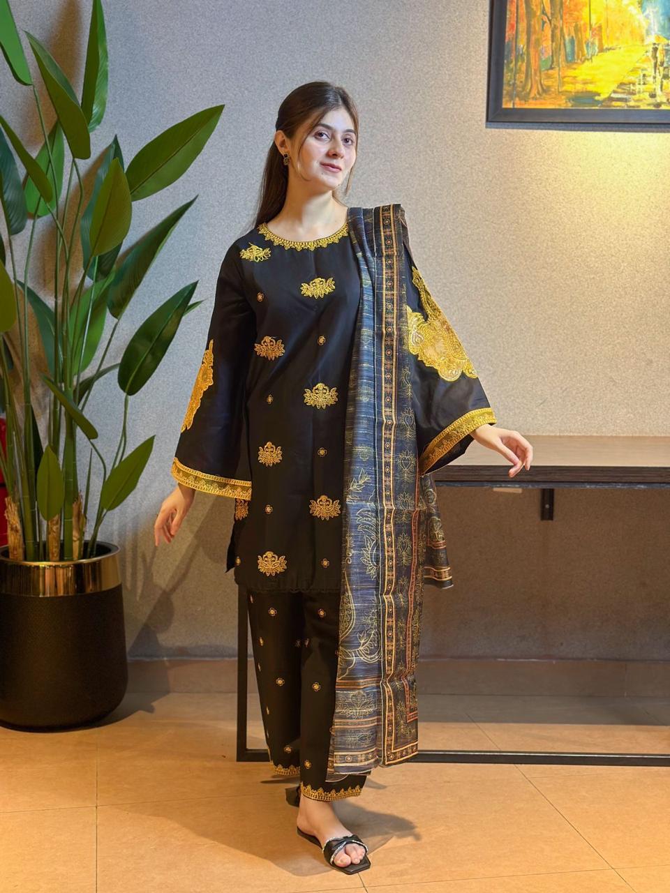 BKC 3 Piece Embroidery Stitched Suit